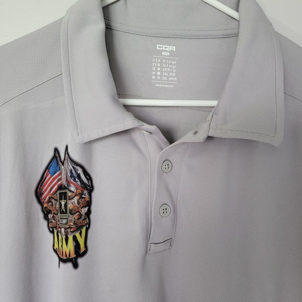 CQR Polo Golf Shirt US Army Mens XL Gray Military USA Patriotic Breathable Cool